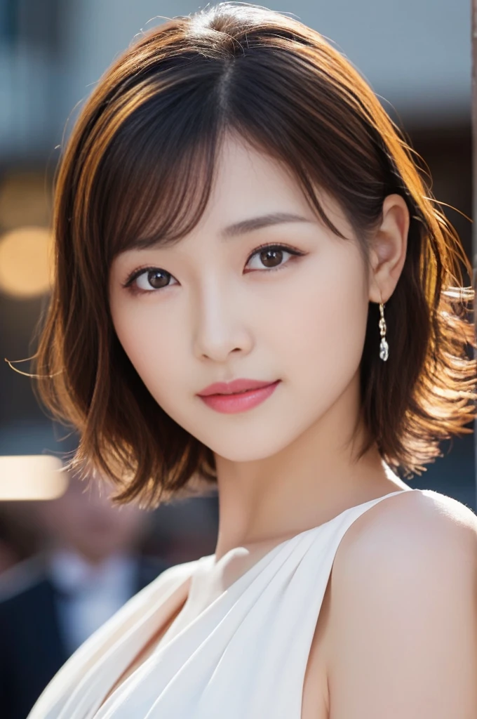 (highest quality、table top、8k、best image quality、Award-winning work)、1 Beautiful Mature Woman、(strongly blurred audience background:1.1)、(classy and beautiful perfect outfit:1.1)、plump and glossy lips、(avert your eyes:1.1)、professional lighting、illuminate the face、(loose curl short hair:1.1)、(wrinkled face:1.05)、(wrinkles around the eyes:1.05)、(nasolabial folds:1.05)、(small wrinkles:1.05)、(close up of face:1.1)、classy and perfect makeup、Ultra high definition beauty face、ultra high definition hair、Super high-definition sparkling eyes、(Shining ultra-high definition beautiful skin:1.1)、Super high resolution glossy lips、(accurate anatomy:1.1)、ultra high definition hair、Super high resolution perfect beautiful teeth