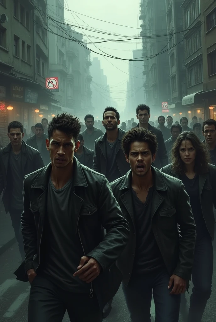 Scared people inside a city