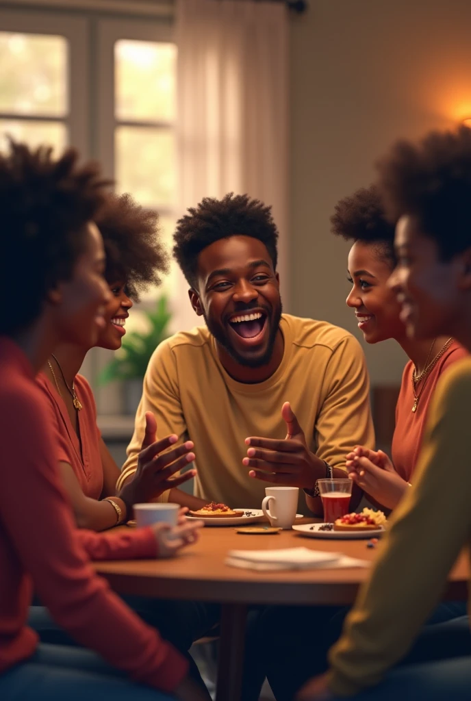 young black man in a happy conversation circle