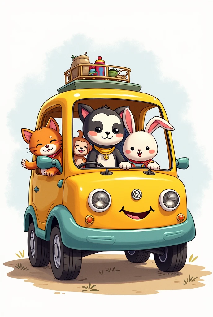 Drawings of animals inside a car for children to color