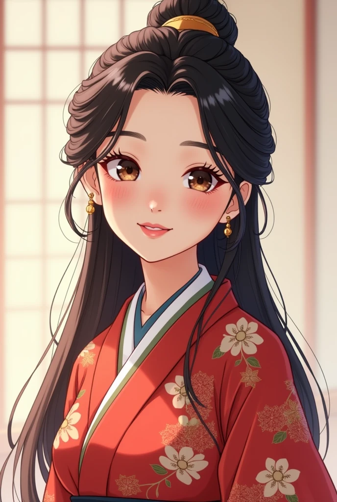 A beautiful Tibetan woman wearing a traditional Japanese dress and showing her white teeth、Beautiful digital artwork, Beautiful digital illustrations, Beautiful digital painting, Smooth anime CG art,Amazing digital illustrations, Detailed digital anime art,  Beautiful anime portraits