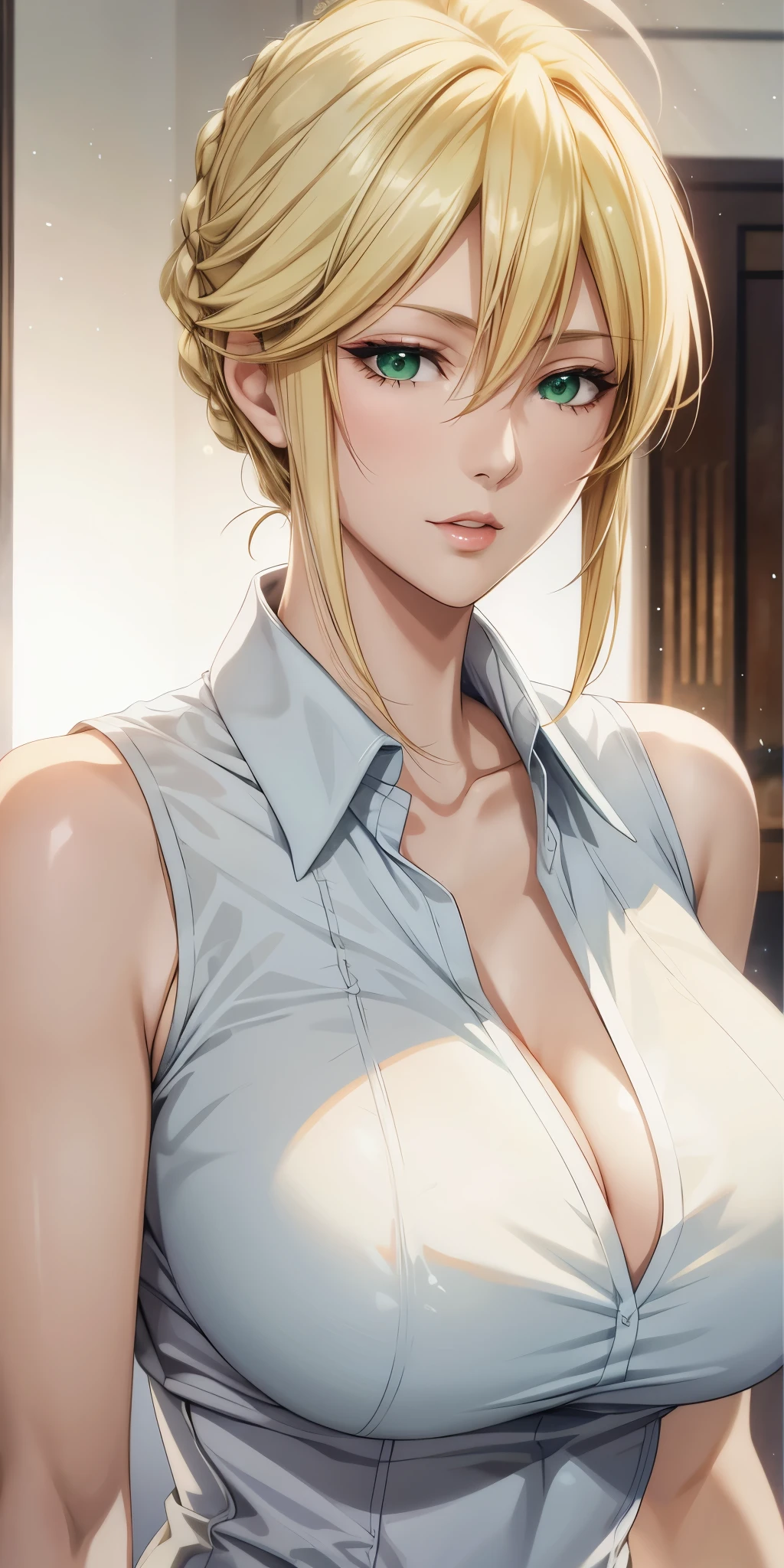 Anime cg, Elegant mature female, artoria pendragon, green eyes, blonde hair, soft light, 4k resolution, high quality, beautiful cg