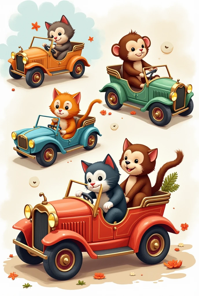 Drawings of animals inside a car for children to paint