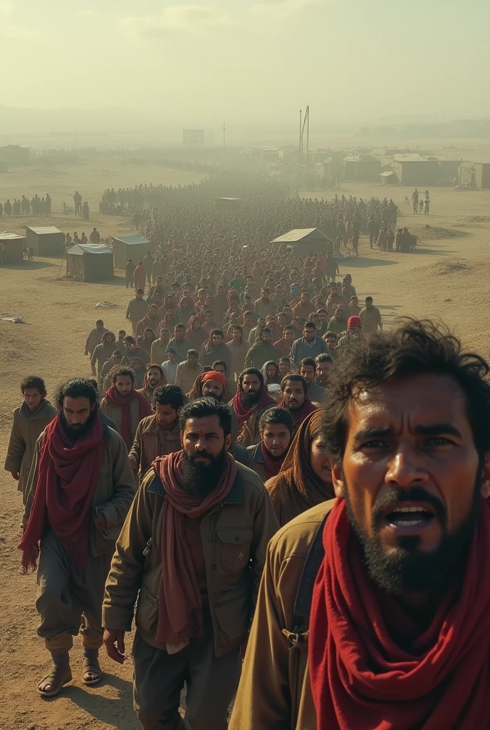 Partition of India (1947):** A poignant scene showing the mass migration during the partition, with people crossing borders, carrying their belongings, and a sense of uncertainty and sadness, reflecting the human cost of independence.