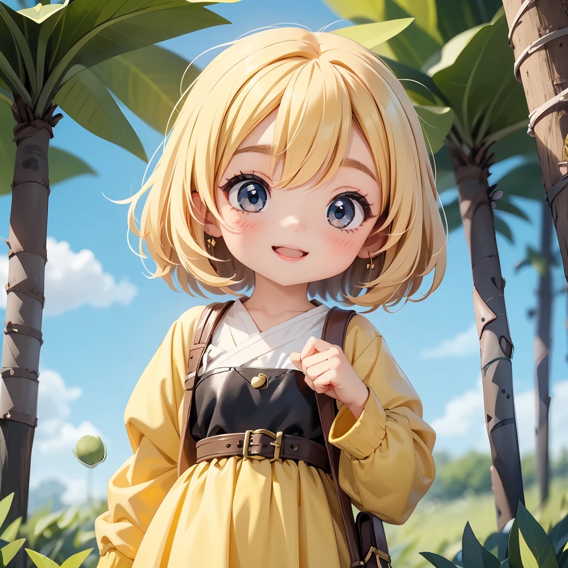 Super Chibi Character:1.8、Blonde Hair、Cute 7 year old girl、Cute Costumes、Super Chibi Character:1.8、Super Smile、smile、I'm so happy and pleased:1.8、I'm so happy and pleased:1.8