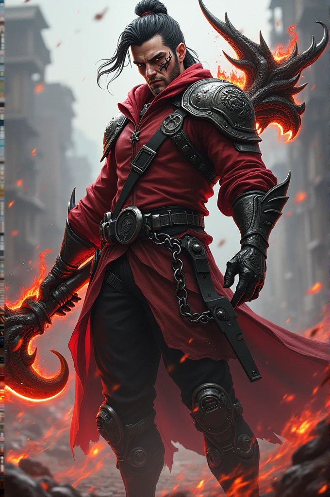A free fire character who has dragon scar gun and he is looking absolutely fantastic 