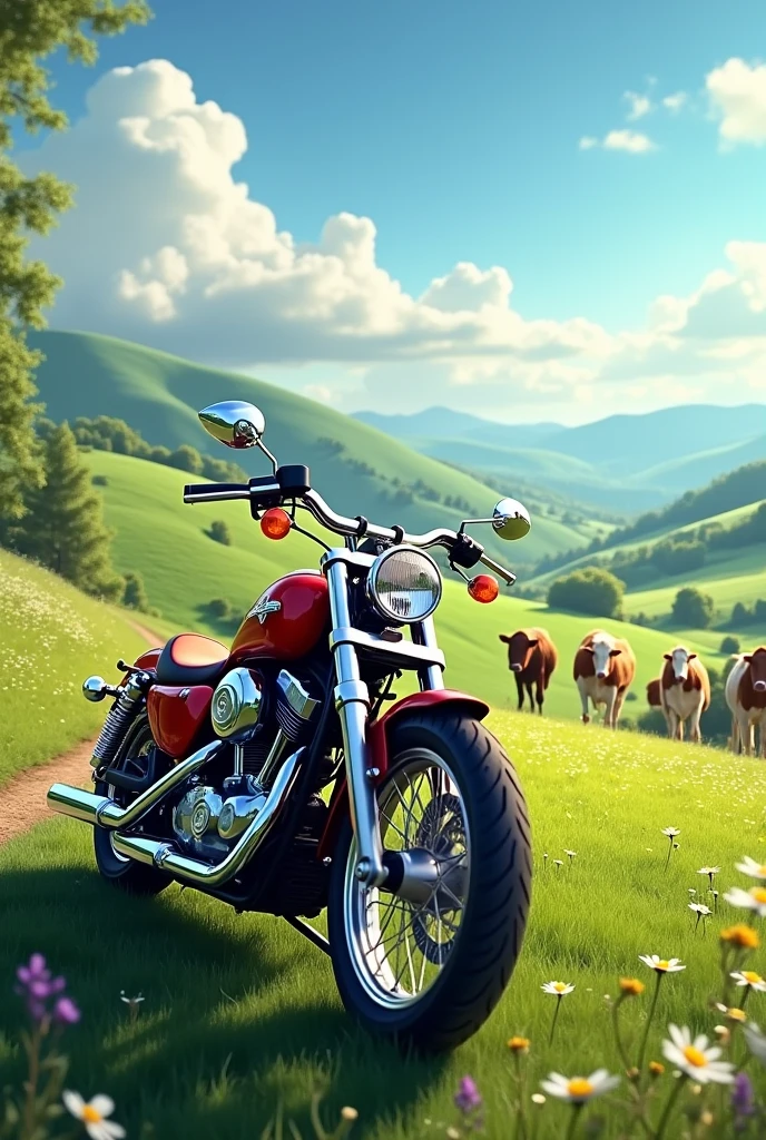 A beautiful place motorcycle on the cow