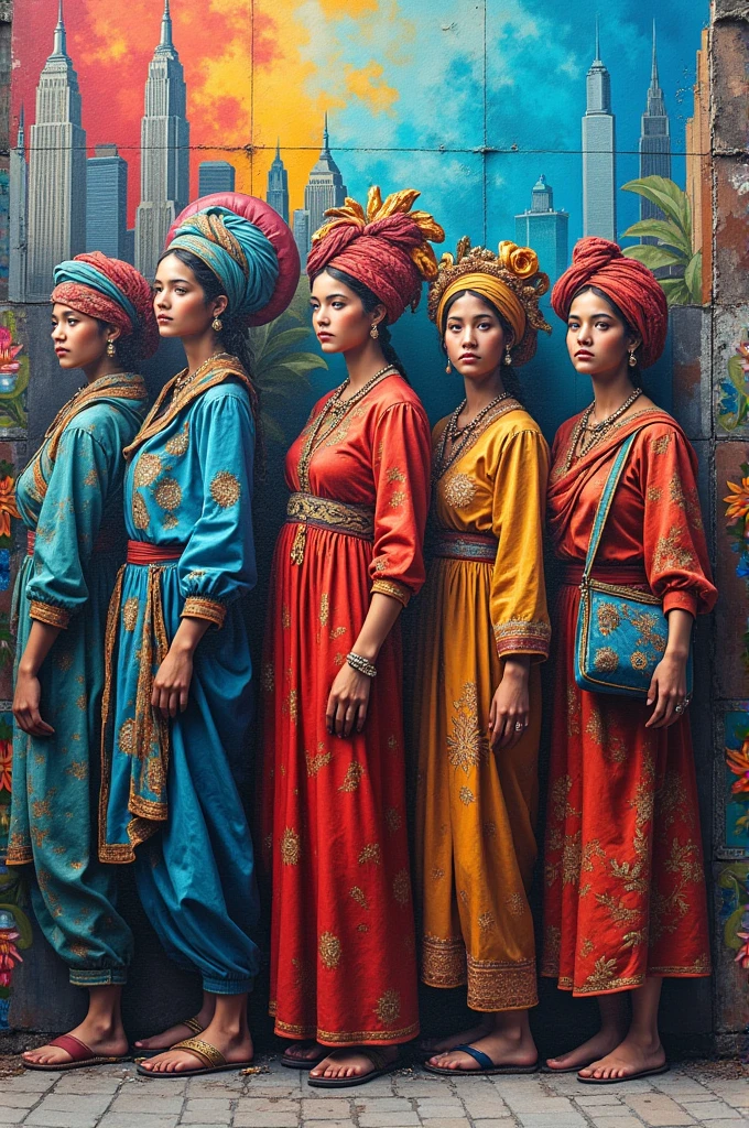 Give me street art: Street art murals depicting different cultures and cities around the world (like New York, such, Mexico City, etc.) to highlight the diversity of flavors.