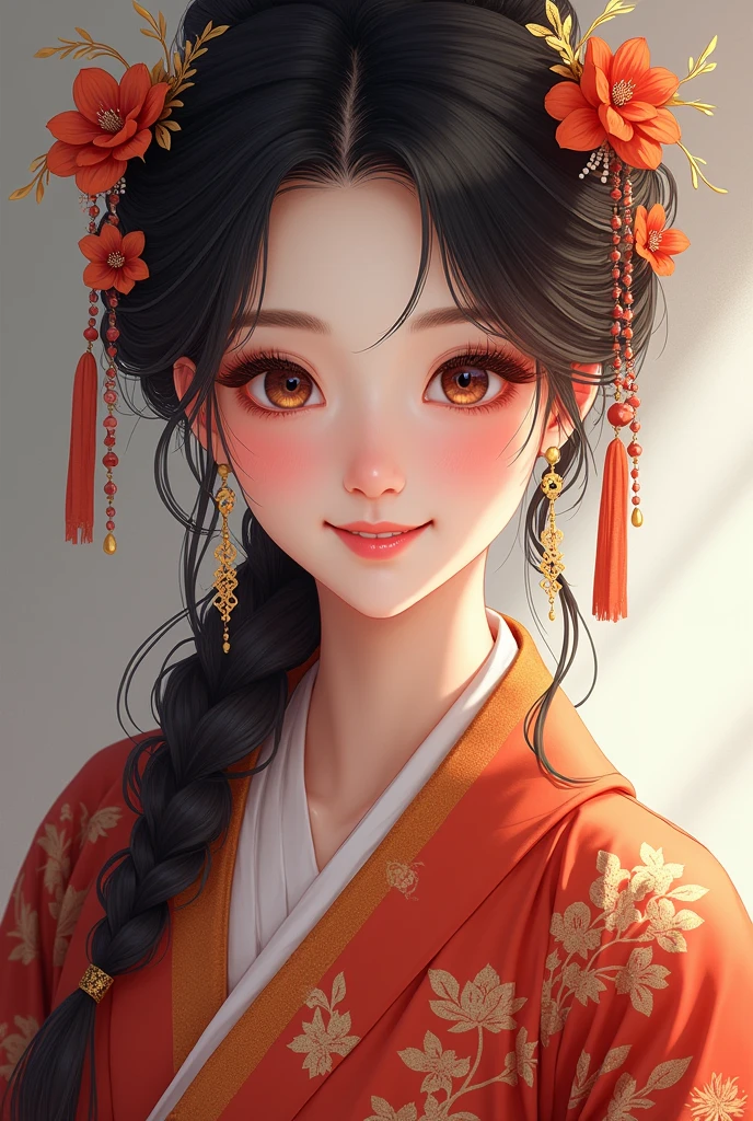 A beautiful Tibetan woman wearing a traditional Japanese dress and showing her white teeth、Beautiful illustrations created by SeaArt、Beautiful digital artwork, Beautiful digital illustrations, Beautiful digital painting, Smooth anime CG art,Amazing digital illustrations, Detailed digital anime art, Beautiful anime portraits