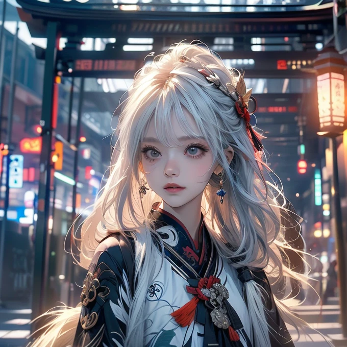 Long white hair,Anime girl with lantern in hand, keqing from Genshin Impact impact, Gu Weiss, artwork in the style of Gu Weiss, zhongli from Genshin Impact impact, Gu Weiss on pixiv artstation, Genshin Impact, ayaka Genshin Impact impact, Onmyoji detailed art, Gu Weiss on artstation pixiv