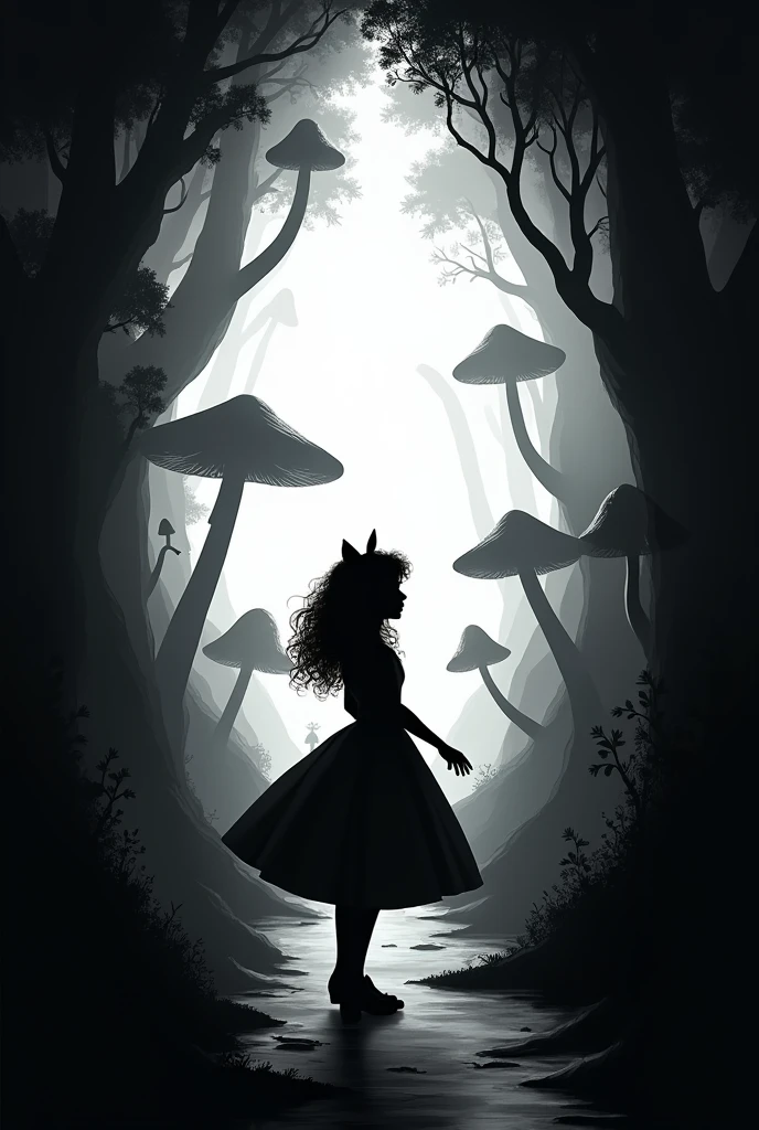 Alice in Wonderland poster based only on shadows containing a frame that looks like a door lock