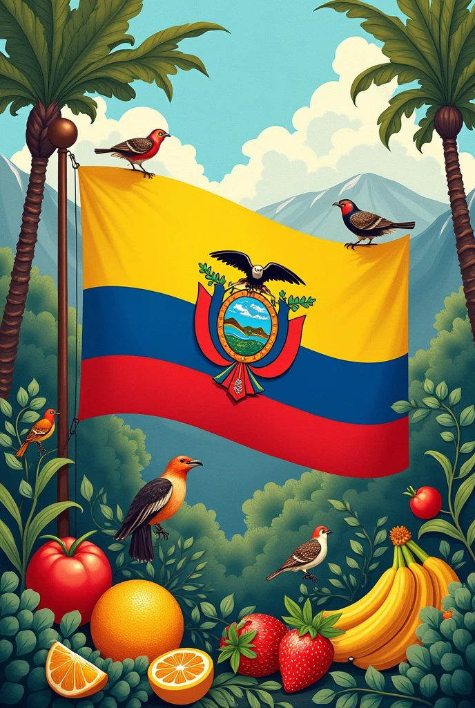 You can make the flag of Ecuador and things representative of that country ( like food and animals, but small drawing type