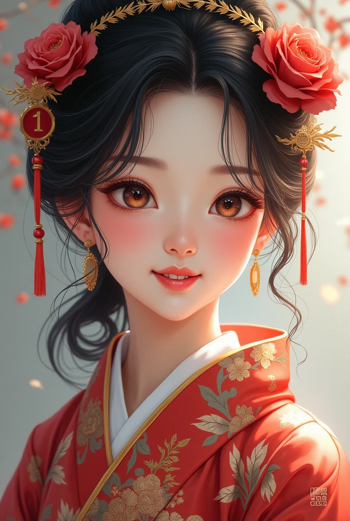 A beautiful Tibetan woman wearing a traditional Japanese dress and showing her white teeth、Beautiful illustrations created by SeaArt、Beautiful digital artwork, Beautiful digital illustrations, Beautiful digital painting, Smooth anime CG art,Amazing digital illustrations, Detailed digital anime art, Beautiful anime portraits