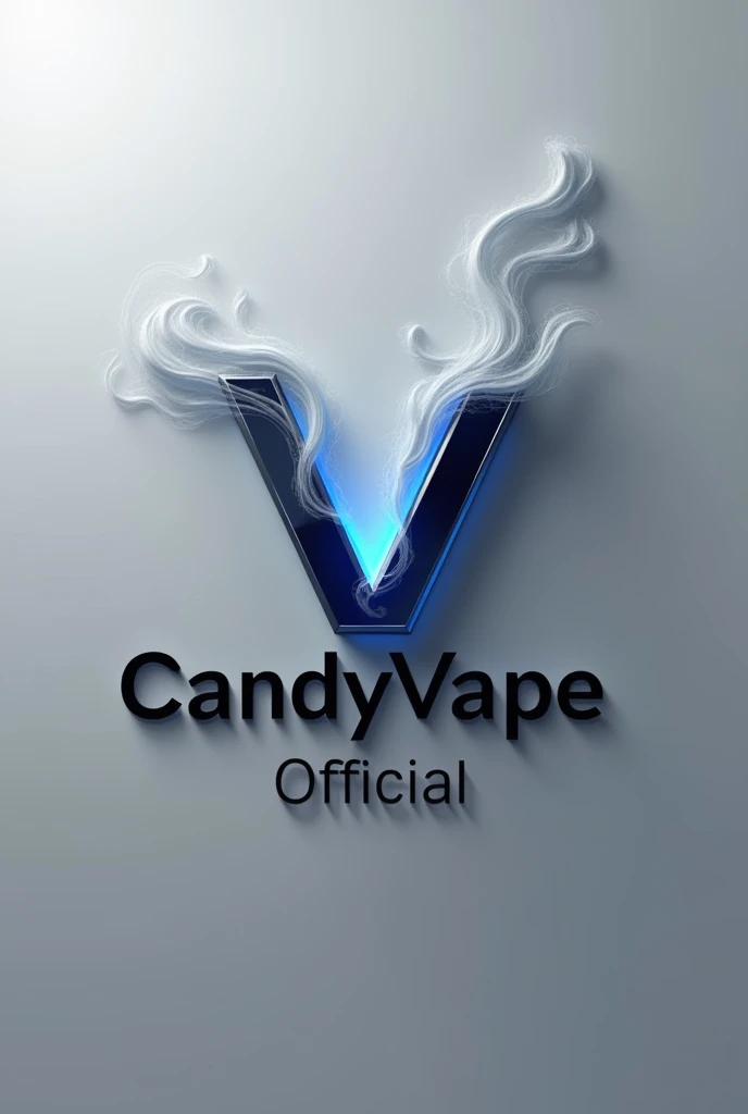 create a tech company logo, simple with smoke coming out of the letter V and the words CandyVape and below in small letters “Official”