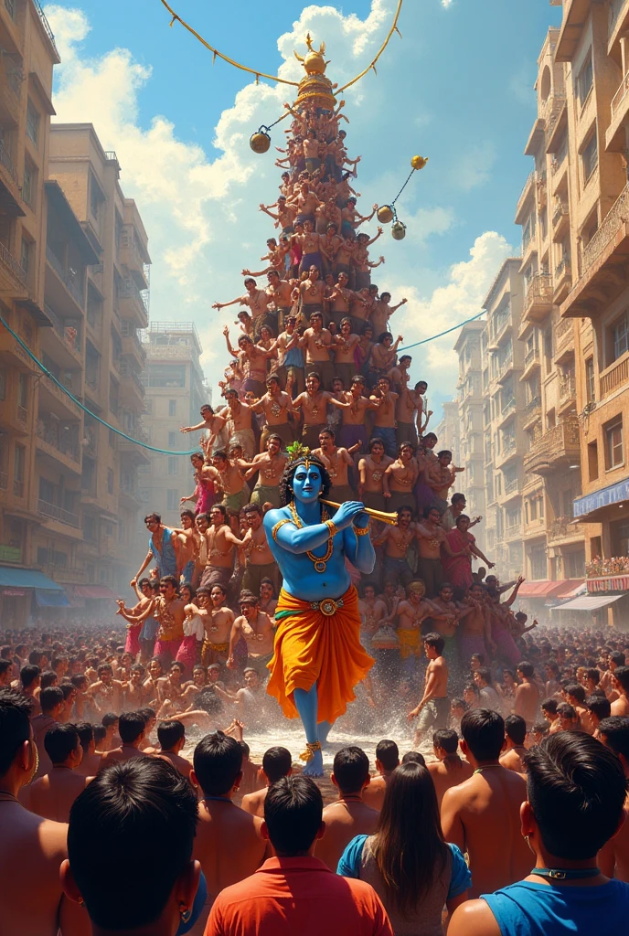 krishna beated to dahi handi with lots of publics