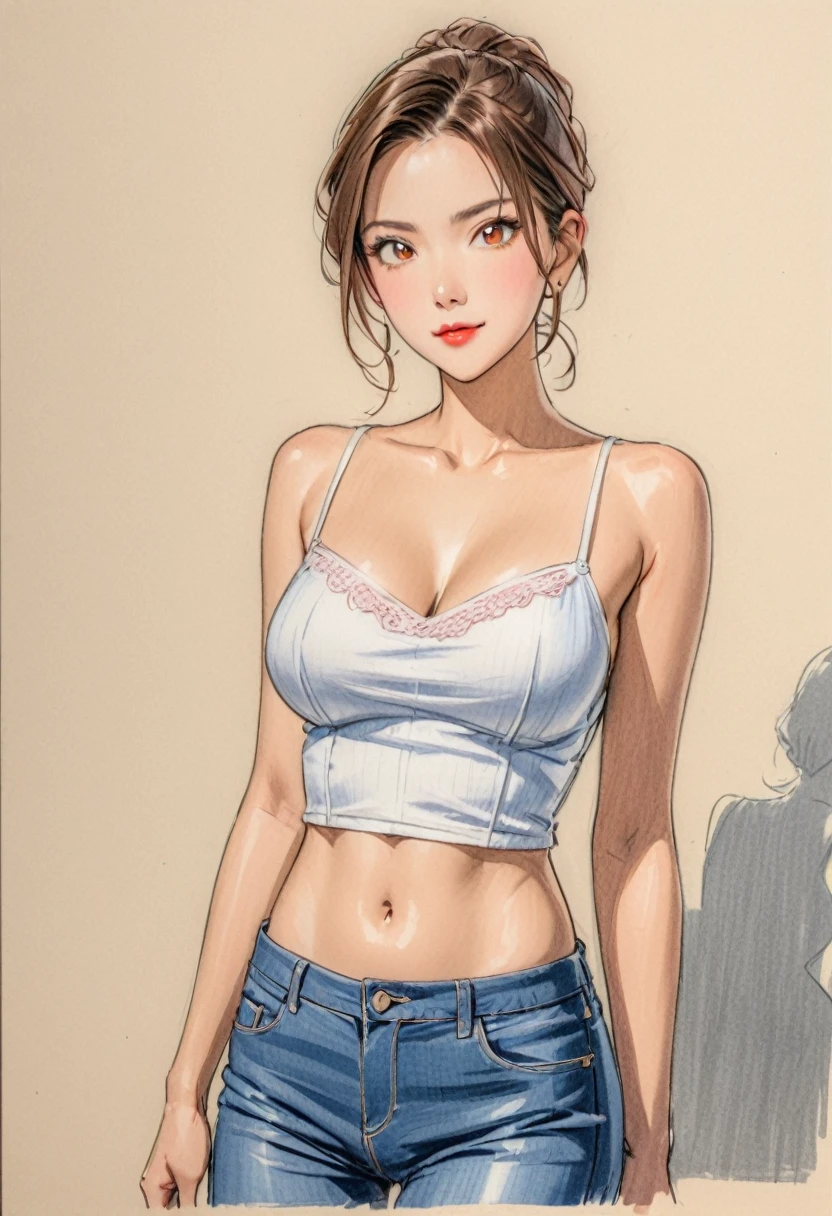 woman,Short camisole vest,White,Art,advertise,Colored pencil sketch,sketch