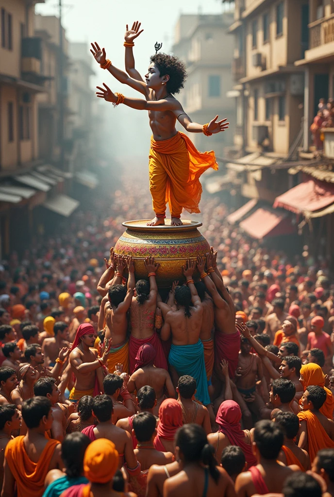 krishna beated to dahi handi with lots of publics top view