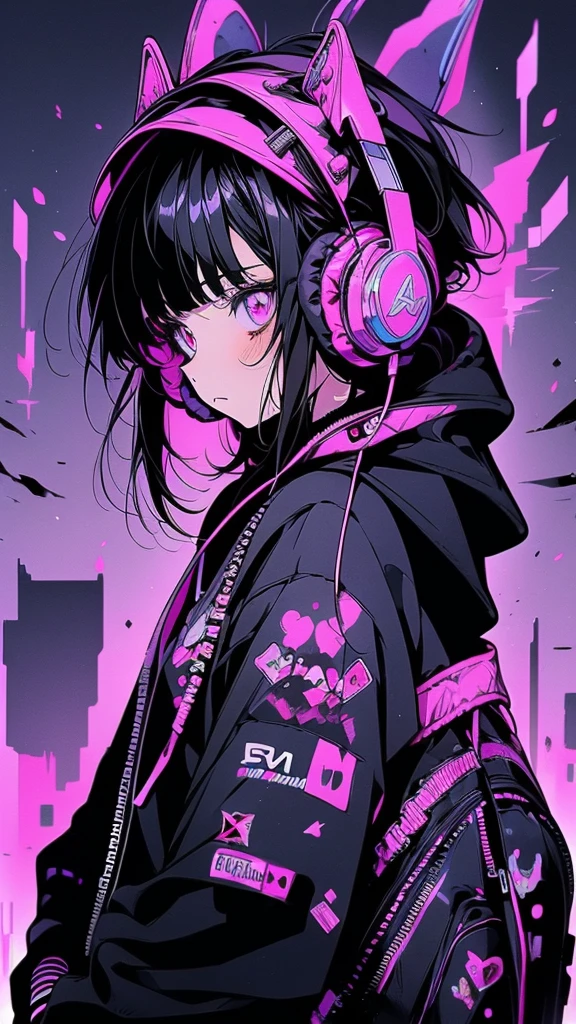 Anime Girls With headphones and music notes on a brick wall, Nightcore, Anime Style 4 k, emo Anime Girls, With headphones, anime ears, cyberpunk Anime Girls in hoodie, Anime Girls, Spectacular 3D Abstract Emo Girl, HD Anime Wallpaper, Anime Style. 8k, Anime Style, (Anime Girls), Black-haired girl wearing a hoodie, Anime Style artwork