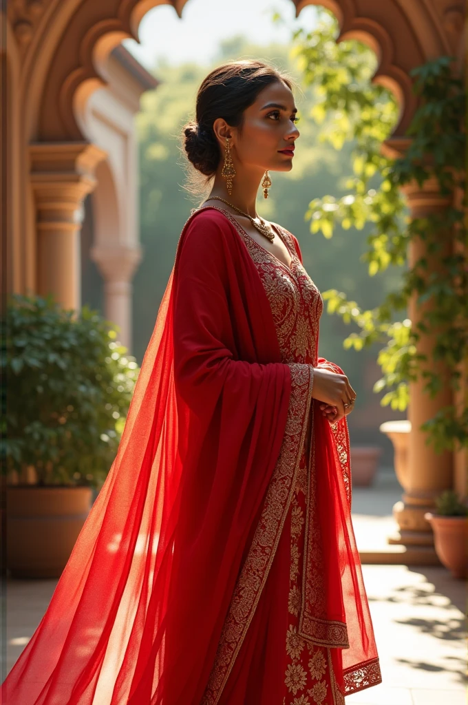 Kurti with red dupata
