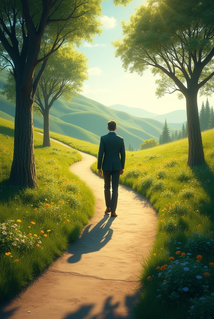 A man walking along a pathway