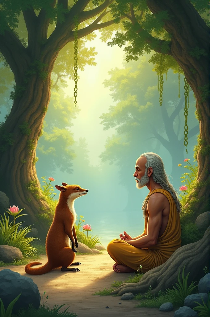 Please illustrate me an image from the story The Ascetic and the Mongoose of Baidaba