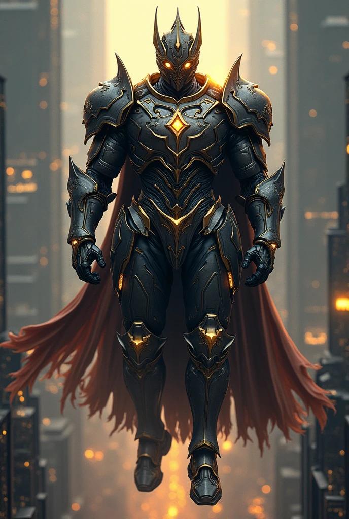 A big guy man adorned in fantasy-style full-body armor wearing silver VR. a crown-concept fully enclosed helmet that unveils only her eyes, a composite layered chest muscle, fully encompassing shoulder and hand guards, a lightweight waist armor, form-fitting shin guards, the overall design is heavy-duty yet flexible, ((the armor gleams with a yellow lighting, complemented by black and silver accents)), exhibiting a noble aura, he floats above the Futuristic city, this character embodies a finely crafted fantasy-surreal style armored hero in anime style, exquisite and mature manga art style, (Bat concept Armor, photorealistic:1.4, real texture material:1.2, professional photo, cinematic), ((city night view, element, energy, elegant, goddess, gentlement:1.5)), metallic, high definition, best quality, highres, ultra-detailed, ultra-fine painting, extremely delicate, anatomically correct, symmetrical face, extremely detailed wearing VR, high quality eyes, creativity, RAW photo, UHD, 32k, Natural light, cinematic lighting, masterpiece-anatomy-perfect, masterpiece:1.5