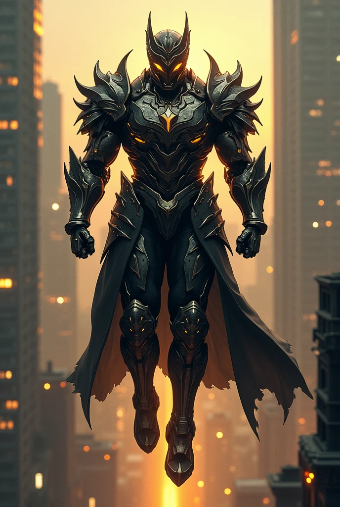 A big guy man adorned in fantasy-style full-body armor wearing silver VR. a crown-concept fully enclosed helmet that unveils only her eyes, a composite layered chest muscle, fully encompassing shoulder and hand guards, a lightweight waist armor, form-fitting shin guards, the overall design is heavy-duty yet flexible, ((the armor gleams with a yellow lighting, complemented by black and silver accents)), exhibiting a noble aura, he floats above the Futuristic city, this character embodies a finely crafted fantasy-surreal style armored hero in anime style, exquisite and mature manga art style, (Bat concept Armor, photorealistic:1.4, real texture material:1.2, professional photo, cinematic), ((city night view, element, energy, elegant, goddess, gentlement:1.5)), metallic, high definition, best quality, highres, ultra-detailed, ultra-fine painting, extremely delicate, anatomically correct, symmetrical face, extremely detailed wearing VR, high quality eyes, creativity, RAW photo, UHD, 32k, Natural light, cinematic lighting, masterpiece-anatomy-perfect, masterpiece:1.5