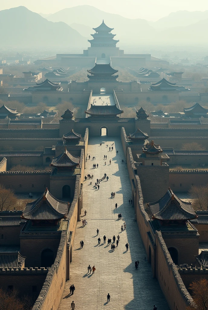 Close-up of Beijing Drum Tower，Ancient architecture combined with the city of the future，Front view，フォトリアリスティック，cinematic Film still from，in a panoramic view