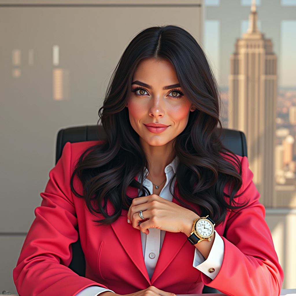 Turn the woman in the photo into an executive