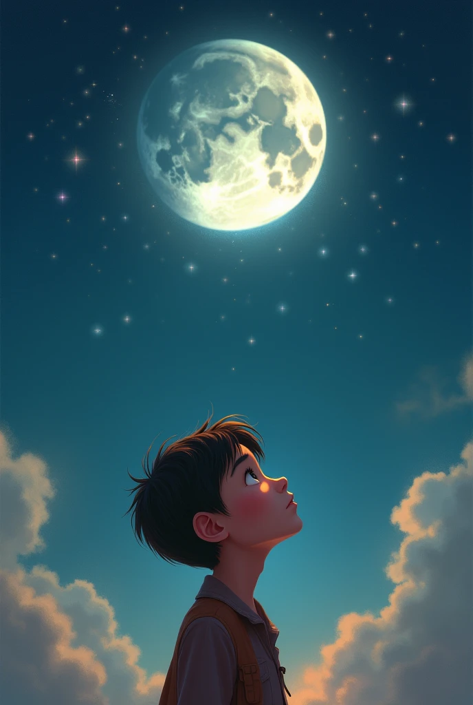 A boy looking at the moon and phrase "the Word is yours


