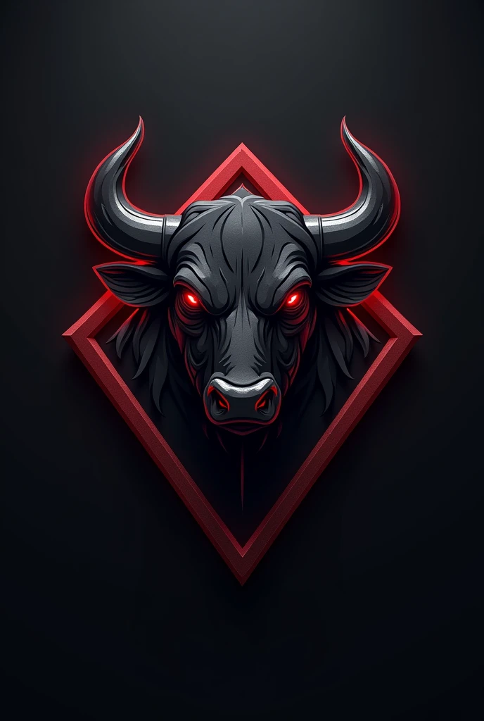 Design a powerful and dynamic logo featuring a strong, muscular bull as the central figure, symbolizing strength, power, and determination. The bull should have well-defined muscles, with a stance that conveys energy and dominance. Use sharp, angular lines to emphasize the bull's muscular build and add a sense of intensity. Incorporate bold, dark tones like black, deep red, or metallic gray to create a fierce and commanding presence. The logo should be visually impactful and brand-appropriate, with no text or letters included