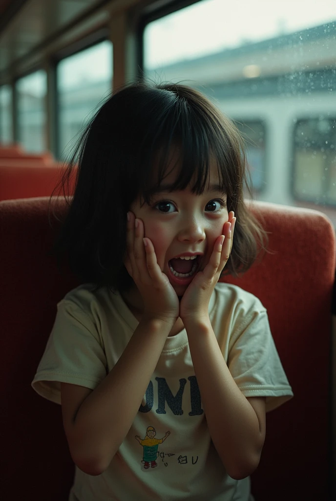 Japanese girl being raped on a train, suffering but excited