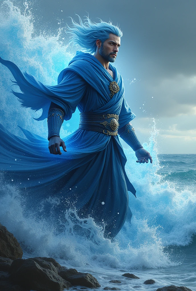 Man with blue hair and water powers
