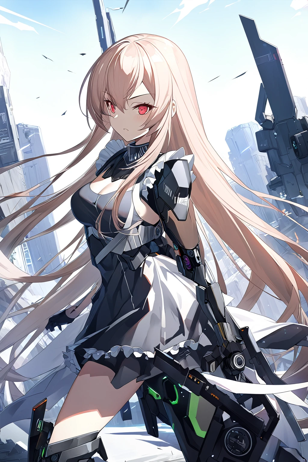 anime girl with a sword and a dress, from girls frontline, Kantai Collection Style, girls frontline style, anime maid ss military, Fine details. girls' frontline, girls frontline cg, Mechanized soldier girl, Female protagonist 👀 :8, girls' frontline, badass anime 8 K, M4 Sopmod II Girls Frontline,((dynamic angle)),((dynamic pose)),