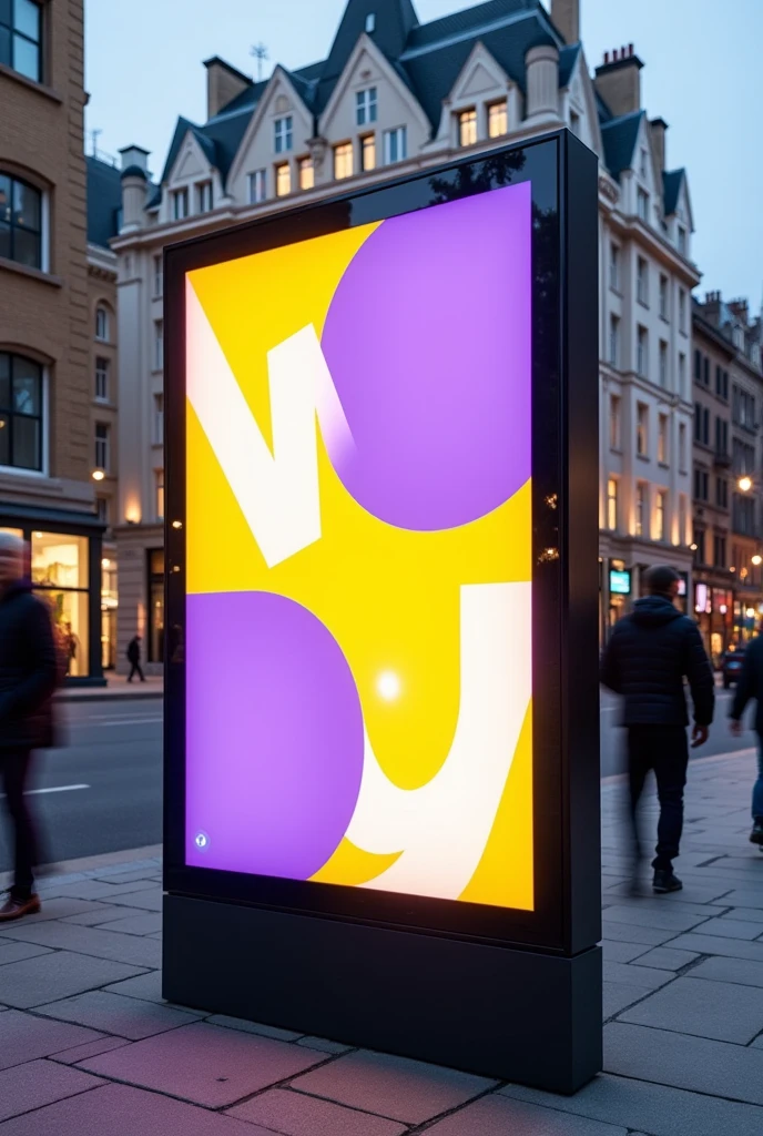 Outdoor advertising with the name WONDY in yellow and purple with a modern design, simple and fun 