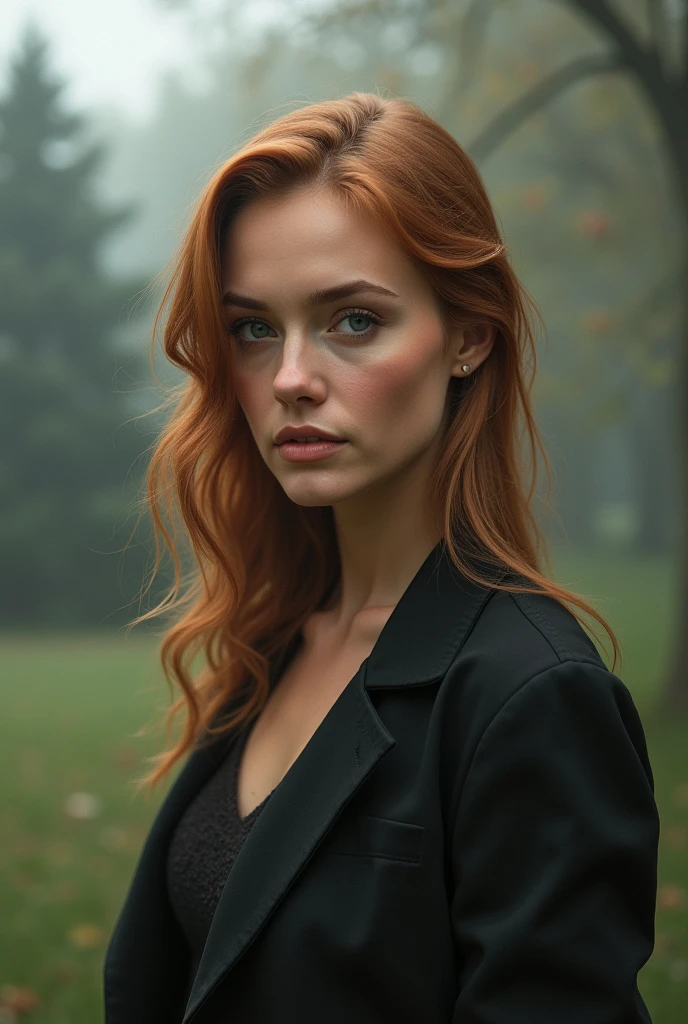 (Thirty year old) woman, Deborah Ann Woll, standing in park, wearing a (skinny jeans and a t-shirt:1.2), dreamy photo, dramatic pose, looking straight at camera, intense stare, slight smile, portrait, detailed skin texture, beautiful landscape, misty, painting by andre kohn. Intricate, 8k, highly detailed, (extremely detailed CG unity 8k wallpaper), ((square jaw)), (well defined jaw), (downturned lips), (detailed anatomy), Hyperrealistic, trending on CGSociety, Intricate, High Detail, Sharp focus, dramatic, volumetric lighting, digital painting, intense, modelshoot style, (extremely detailed CG unity 8k wallpaper), full shot body photo of the most beautiful artwork in the world, pearl skin, by Jeremy Mann, trending on ArtStation, photorealistic painting art by midjourney