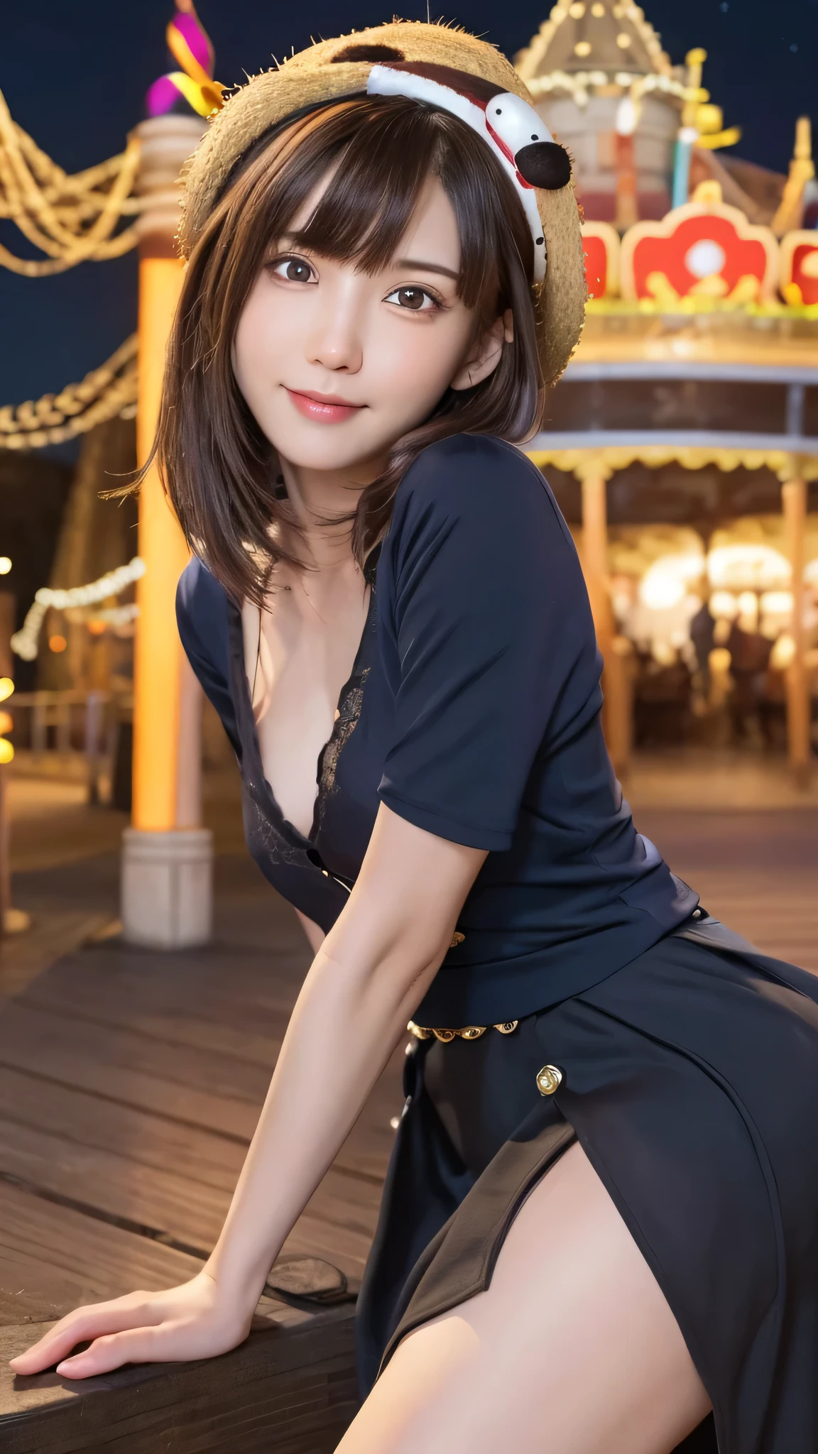 one person's, (Beautiful girl, Delicate:1.3), (:1.3),
break, (one piece:1.2), Long skirt,
break, (Night Theme Park, illumination:1.2),
break, Very beautiful eyes, (Symmetrical eyes:1.3),
break, Small breasts, Brown eyes, Parted bangs, Brown Hair, (Upper teeth, The best smile:0.2),
break, (Eye and facial details:1.0),
break, (masterpiece, Highest quality, Super detailed, Detailed face, 8k)