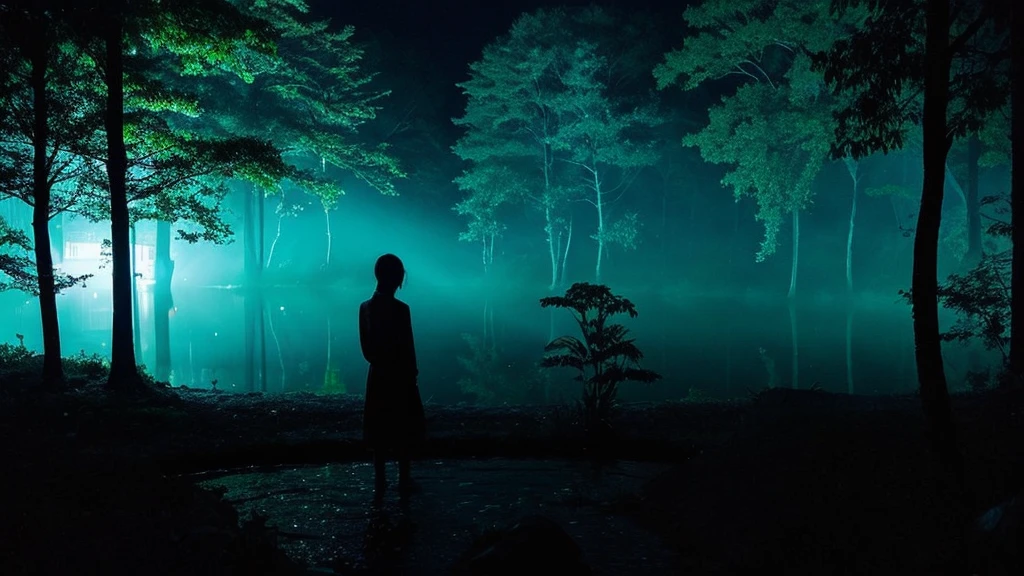mysterious、forest、water、Pool、night、dark、moon、silhouette、unmanned、mysterious、darkness