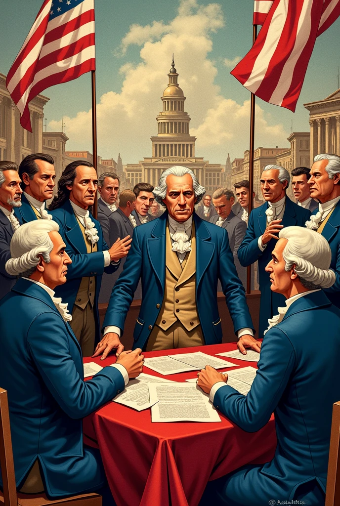 A visual representation showing the era of the Constitutional Convention, either cartoonish or to scale(3/5)。Order graffiti