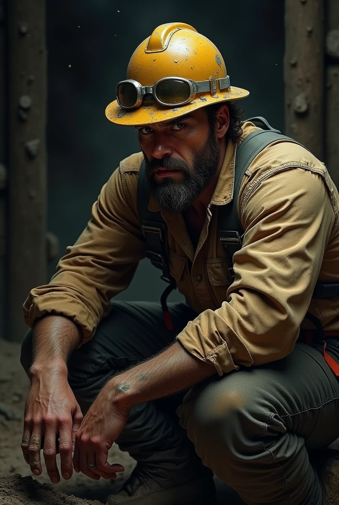 man scheme . Dress him up as a miner, that the man sweats.