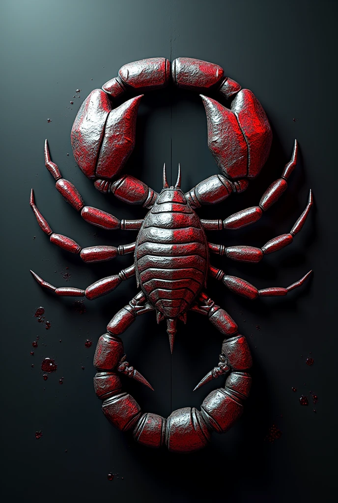 a scorpion logo in an S shape, metallic red and silver colors, oozing venom, modern, terrorist organization, counter espionage, cinematic lighting, highly detailed, hyper realistic, 8k, photorealistic, professional 3d render, dark and gritty, dramatic shadows, powerful, intimidating, ominous atmosphere