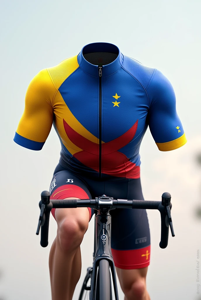 Design a cycling jersey template, that contains the colors of the flag of the Girón canton of the Azuay province that belongs to Ecuador,  the design that shows the front and back 