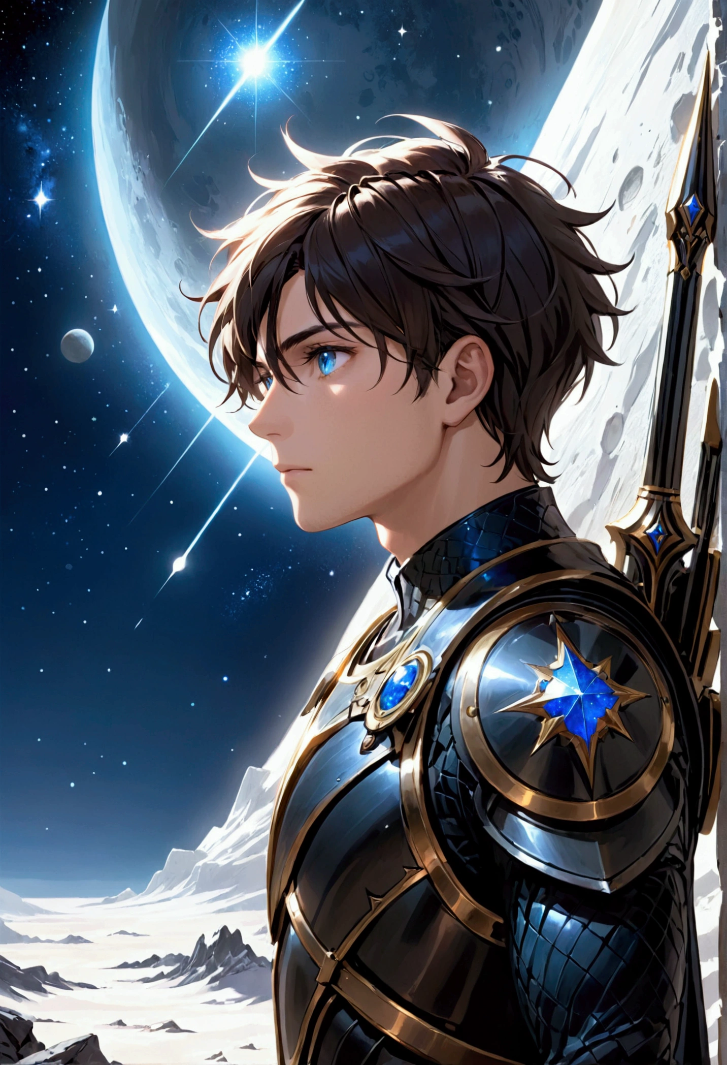 Scene 1: The Introduction
Tanos, a young and determined warrior from a desolate planet, gazes at the night sky filled with countless stars. His eyes are full of ambition, seeking something greater than what his barren world offers.