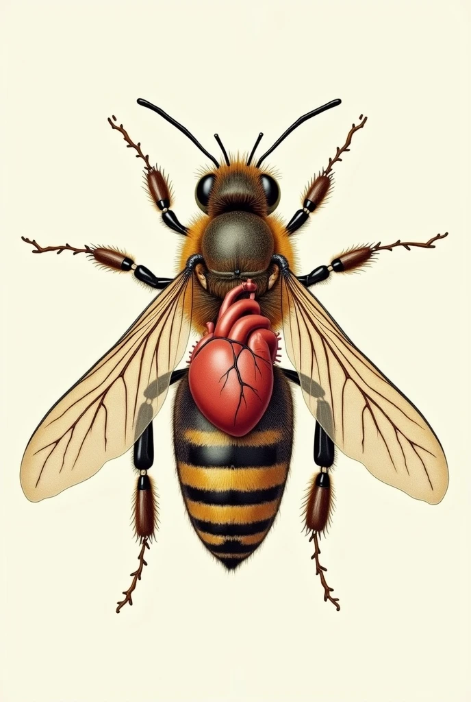 image of a bee's respiratory system, Here is a description you can use as a guide:Tracheas: They are thin tubes that carry air to all parts of the bee's body.. You can draw a network of thin lines that branch out across the body..Spiracles: They are small openings in the bee's exoskeleton through which air enters and exits.. These are found in the abdomen and thorax.. You can represent them as small circles or holes in the bee drawing..Branching system: Shows how tracheas divide into smaller tubes to distribute air efficiently throughout the bee's body.heart: Although it is not part of the respiratory system, Include the heart in the image to give a more complete view of the bee's circulatory system..