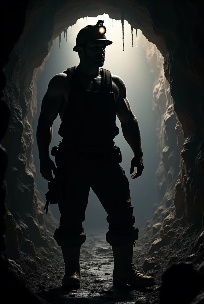 standing man outline . Dress him up as a miner, that the man sweats.