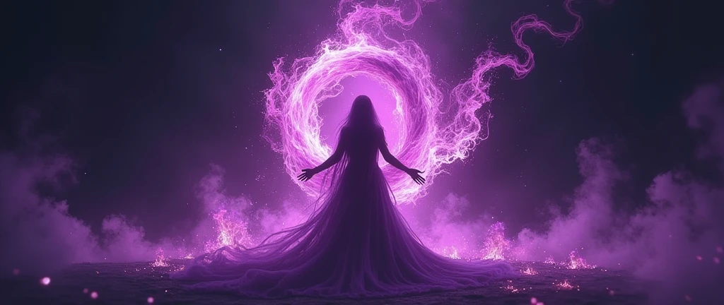 Create a banner taking into account the colors black and purple, It includes fire of the same color