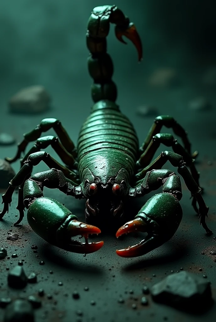a terrifying scorpion logo, a scorpion logo, metallic dark green and silver colors, oozing venom, modern, terrorist organization, counter espionage, highly detailed, 8k, photorealistic, cinematic lighting, intricate details, sharp focus, hyper realistic, dark and gritty, moody atmosphere, dramatic shadows, visceral, ominous presence, powerful and imposing, sinister, menacing, intimidating, foreboding