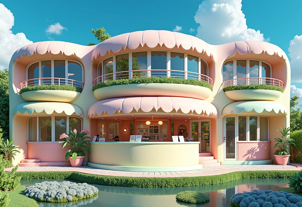 color:Macaron-colored ice cream building,
style:Summer colors,Summer refreshing ice cream texture dreamy sweet light and elegant environment tips:
Sunshine, blue sky, white clouds, garden, fresh air, creative tips:
冰淇淋融化效果
马卡龙形状建筑
甜品元素融合
夏日派对主题
使用3D建模
渲染光泽效果
应用color渐变技术