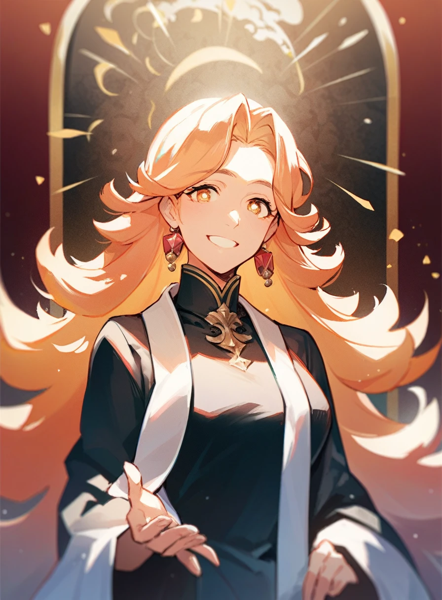 masterpiece, Best Quality, 1 girl, Alone, ((mature woman)), round pupils, long hair, hair, Princess, black dress, fancy, happy, looking at the viewer, Dibujos cheered ups, cheered up, (oil painting)
