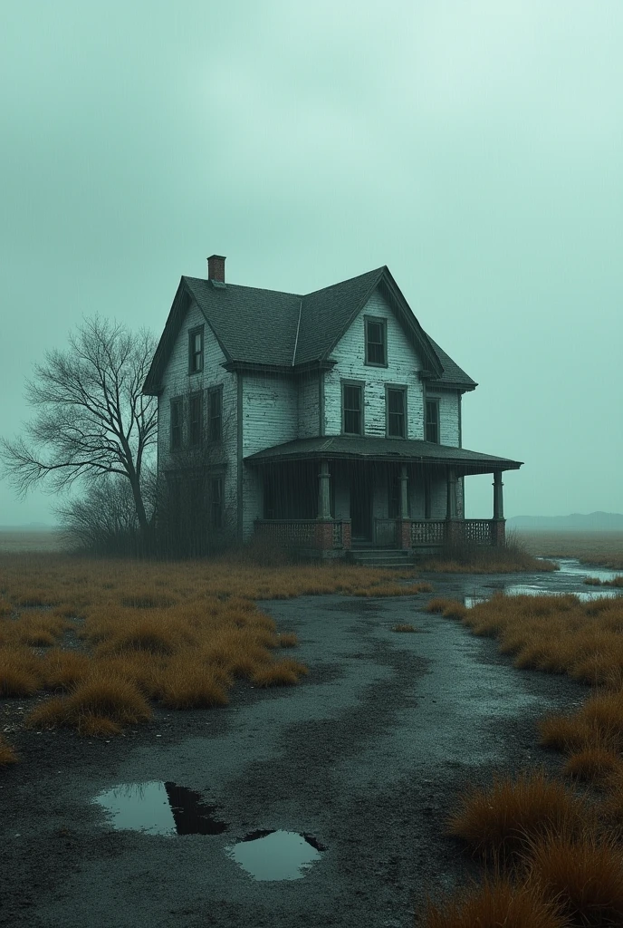 Abandoned house very isolated from the city rainy weather 